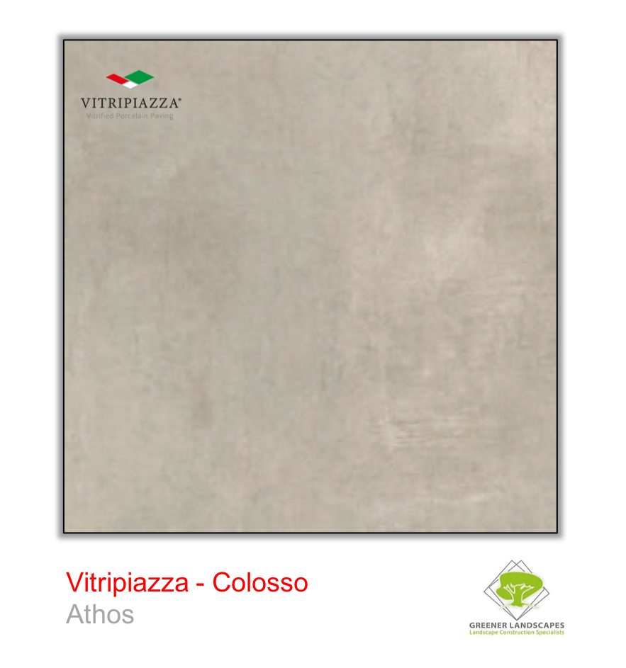 A picture of porcelain paving from the Vitripiazza collection. Pictured is the Colosso tile colour option Athos.