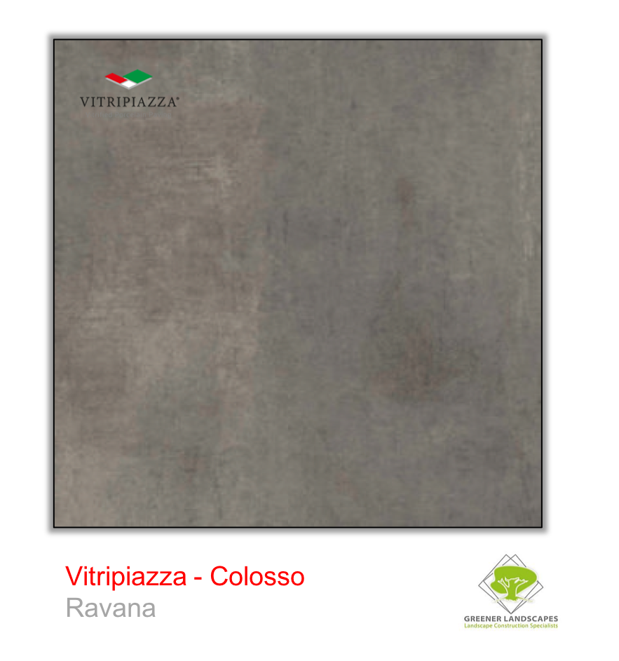 A picture of porcelain paving from the Vitripiazza collection. Pictured is the Colosso tile colour option Ravana.