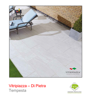 A picture of the Di Pietra tile from the Vitripiazza Porcelain Paving Collection pictured in Tempesta.